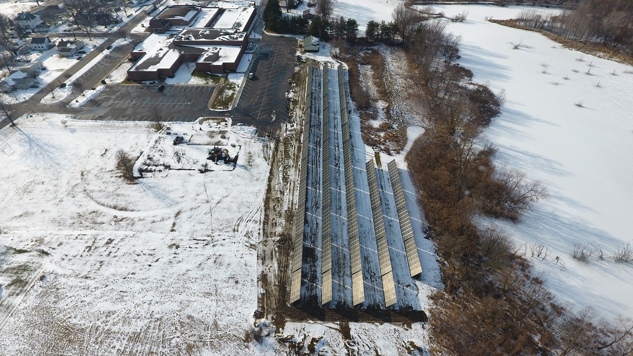 Mentone Elementary School solar array in winter